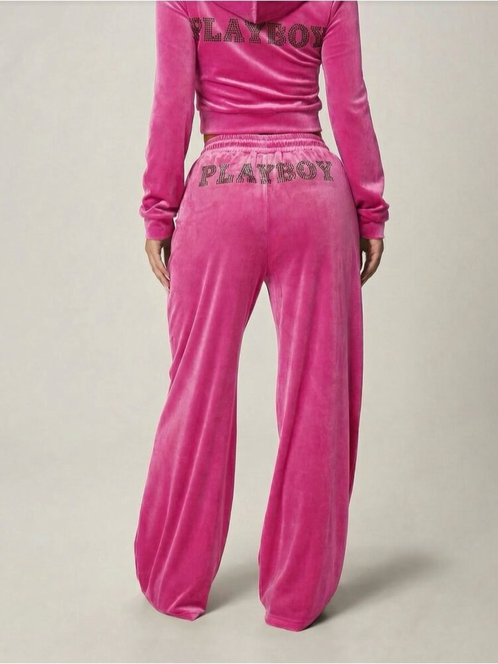 PLAYBOY Hot Pink Velour Wide-Leg Pants